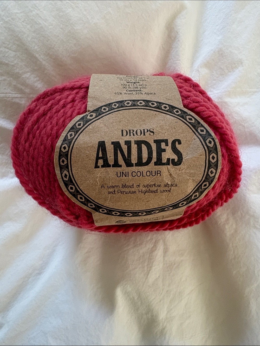 Drops Andes Uni Colour Pink Alpaca-Wool Yarn Ball
